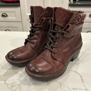 Bionico Romulus Brown Leather Lace Up Combat Boots Boucle Wool Fabric Size 8